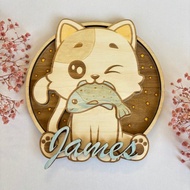 動物木質嬰兒房標誌  手繪貓咪主題  可訂製姓名掛牌