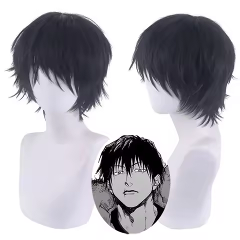 Synthetic Anime Jujutsu Kaisen Toji Fushiguro Cosplay Wig Short Black Heat Resistant Hair Wigs