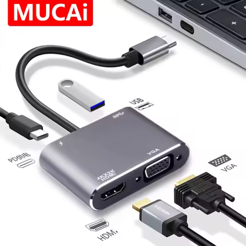 USB C to HDMI/VGA/USB 3.0/PD Adapter - 4K@30Hz + 1080P@60Hz Dual Screen for Samsung/Xiaomi/Lenovo