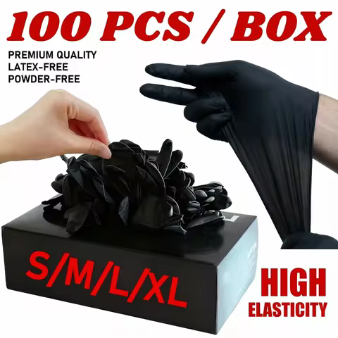 New 100PCS Black vinyl Nitrile Disposable Gloves Latex Free Powder Free Kitchen AntiStatic Garden Pe