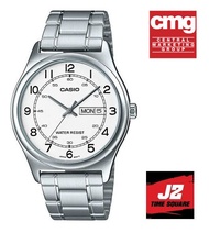 แท้แน่นอน 100% นาฬิกาผู้ชาย หน้าจอสีขาว สายเหล็ก นาฬิกาใส่ทำงานกับ Casio MTP-V006D-7B2 อุปกรณ์ครบทุกอย่างพร้อมใบรับประกันศูนย์ CMG 1 ปี