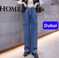 QUẦN BAGGY JEAN NỮ CHẤT BÒ XÁM XANH LƯNG THUN CẠP CHUN TÚI HỘP ỐNG RỘNG SUÔNG DÀI LƯNG CAO NÂNG MÔNG