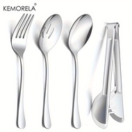 KEMORELA 4PCS Stainless Steel Service Tableware Set, Service Spoon, Slotted Spoon, Service Fork, Ser