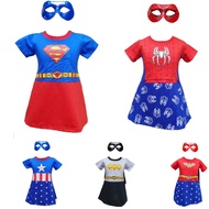 ( FULL PRINT / TOPENG SET ) KIDS GIRL COSTUME SET DRESS + FREE MASK SUPERGIRL / SPIDERGIRL / BATGIRL