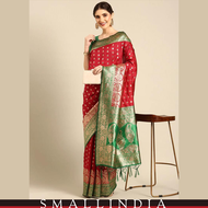 {**ส่งฟรี**} SMALL INDIA 🥻 Beautiful Zari Work Silk Saree 🥻 Women Red Silk Saree