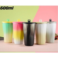 Two-Tone Color! Genuine 304 Stainless Steel Water Glass Size 600 Ml./ 20 Ounces Straw There Are 5 Co