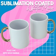 1pc Sublimation Coated White Mug 11oz With Gold Handle