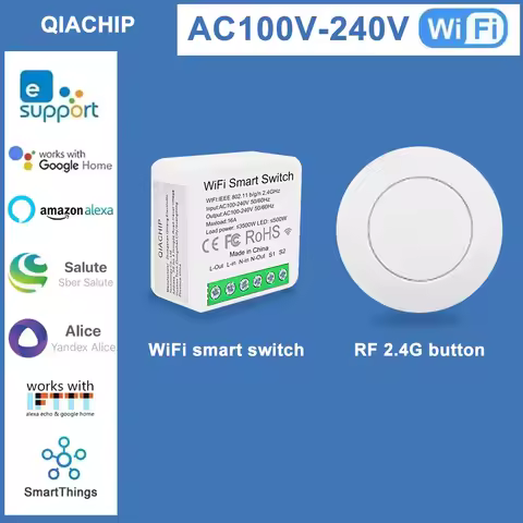 EWelink WiFi Smart 1CH Switch 220V 16A Relay Module APP Remote Control AC 85-250V RF2.4G Receiver Go