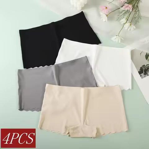 4Pcs/Set Ice Silky Panties Women Boyshorts Underwear Cotton Crotch Boxer Shorts Summer Thin Boyshort
