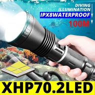 XHP70.2 Powerful LED Scuba Diving Flashlight Brightest 30W XHP70.2 Underwater Torch IPX8 Waterproof 