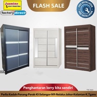 (Siap Pasang) Wardrobe.4'x6' with Sliding Door/Almari Baju-Beige/Brown/Wenge