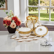 Prasmanan QueenRose Mangkuk Sup Wadah Saji Gold Putih Emas Import Lebaran Set