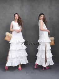 (นางแบบ​ใส่​ชุด​ขาย)​ WAWA​ Lace Layer Maxi​ DReSS​ เดรสชั้นๆ​ ทรงเอ​ เดรสยาว​แขนกุด​ ดีเทลเก๋​  ระบ