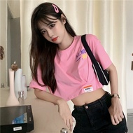 t-shirt girl Korean summer dress pleated loose print small label yai sexy short-sleeved top students