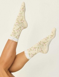 ถุงเท้าพิลาทิส Lucky Honey - The Floral Grip Sock - Vintage Rose
