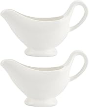 Cabilock Ceramic Gravy Boat - 2pcs Porcelain Creamer Pitcher with Handle 3oz White Sauce Serving Dis