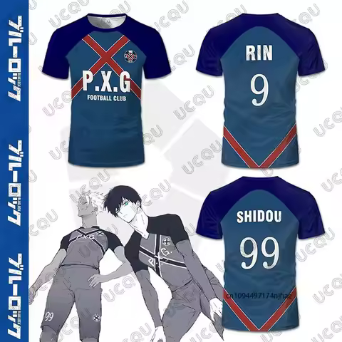 Blue Lock PXG Japanese Anime SHIDOU RIN Cosplay Print Men's and Women's Tshirt Breathable Football J