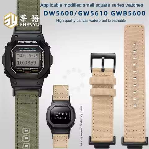 Nylon Canvas Strap for Casio G-Shock Square DW5600/GW5000/GWM5610 Stainless Steel