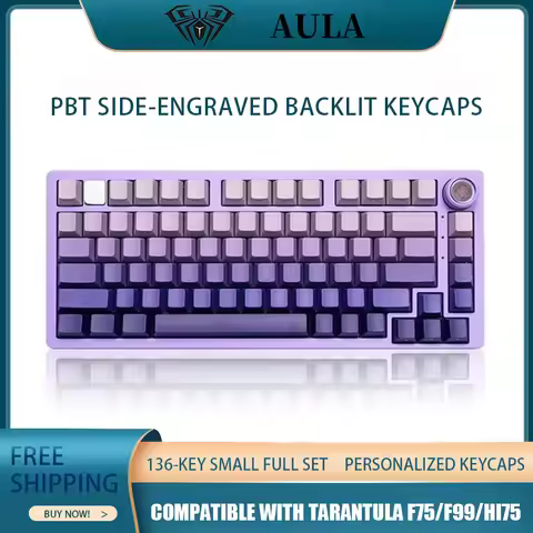 AULA PBT Side-Engraved Translucent Keycaps 136-Key Small Full Set Compatible With The Personalized K