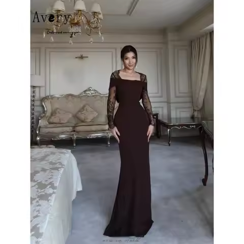 Avery Custom Lace Fishtail Square Neck Embroidery Prom Dress Elegant and Formal Women's Dresses Luxu