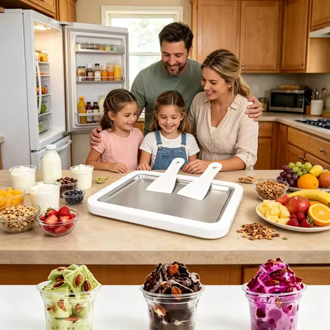 Ice Cream Maker Pan with 2 Scrapers Ice Cream Maker Plate Multifunctional Cold Sweet Fried Food Plat