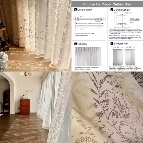 elegant sheer lace window curtains, 84 inches long, off-white panels for beautiful interiors