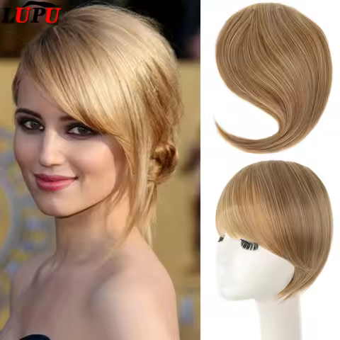 LUPU Synthetic Bangs Hairpiece Clip in the Front Side Bangs Fake Fringe Hair Extensions Blonde Bangs