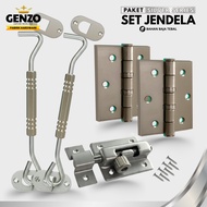 Genzo One Set of Window Wind Rights, Thick Hinges, Jumbo Latch, Complete Bolts