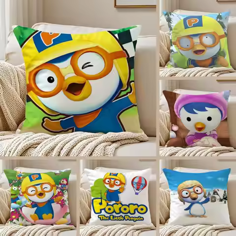 P-pororo the Little Penguin Cushion Cover Silky Short Plush Sofa Pillow Cover Hidden Zipper Soft Dus