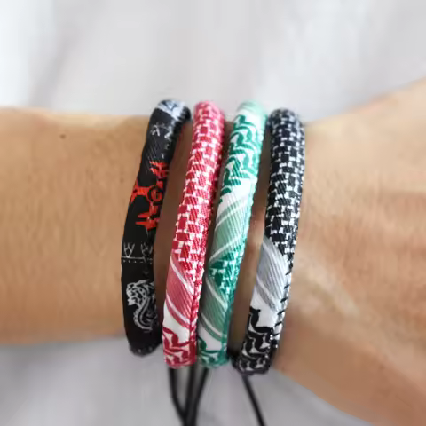Geometric Polka Dot Palestine Bracelet for Men Women Hand Multicolor Weave Arabic Style Round Shape 