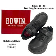 EDWIN BLACK kasut sekolah ringan FULL PU velcro straps | 全皮PU 黑色校鞋 EM 3037 [ READY STOCK + FAST DELI