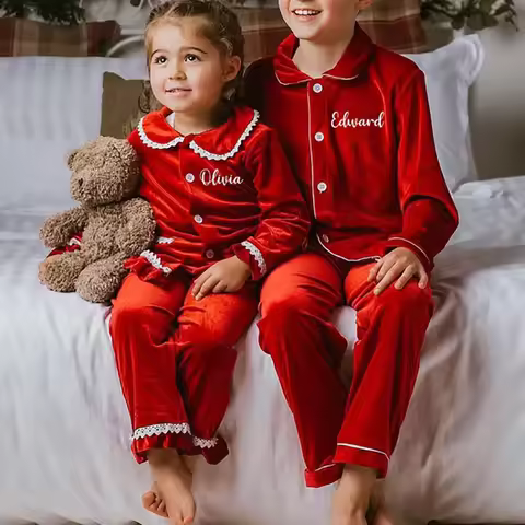 Mudbala Baby Boys Red Velvet Christmas Pyjamas Family Classic Luxury Toddler Girls Sibling Matching 