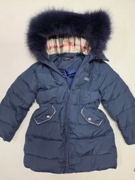 購自韓國 Daks 深藍色兒童羽絨褸連帽真毛毛邊 (80%羽絨成份) 120cm 7y 女童中長款 可修腰 可拆帽 淨色番學褸  買了沒穿過 大埔面交/sf到付 #T