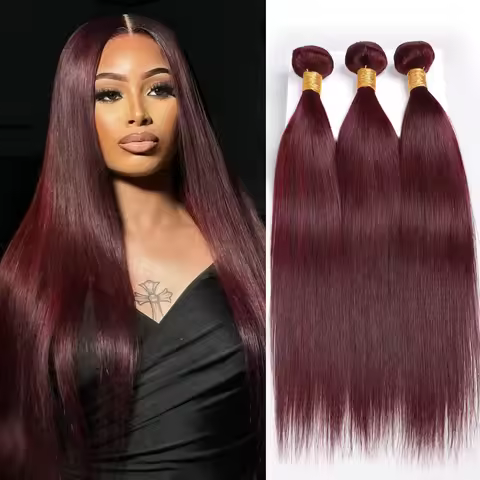 Dark 99J Straight Bundles Human Hair Red Color 100% Virgin Burgundy Straight Hair Weaving Bundle Per