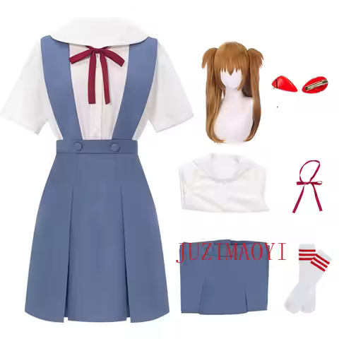 Rei Ayanami Cosplay Costume Asuka Langley Soryu Cosplay Women School Uniform Dresses Wig Hair Clips 
