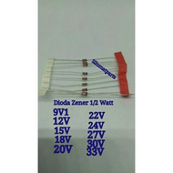 Diode Zener 1/2 Watt Diode Zener 1/2watt 9V1 12V 15V 18V 20V 22V 24V 27V 30V 33V