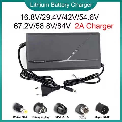 16.8V/29.4V/42V/54.6V/67.2V/58.8V/84V 2A Lithium Battery Charger For 4S 6S 7S 10S 13S 16S 20S 14.8V-