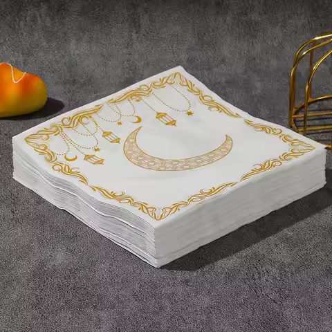 20pcs Ramadan Elements Napkins Gold Moon Printed Disposable Table Mat DIY Decoupage Paper 2026