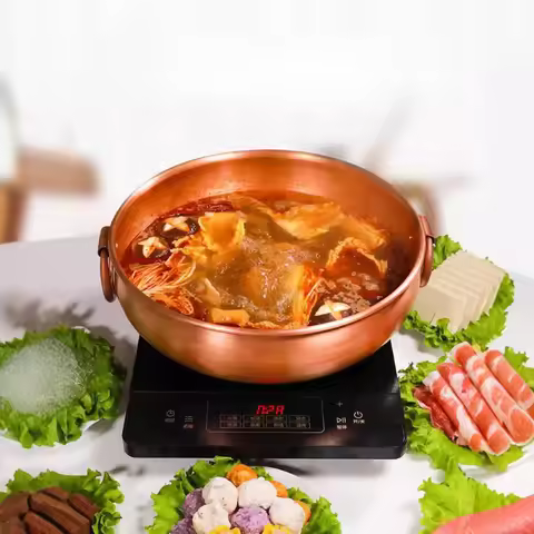 Hand-Forged Pure Copper Hot Pot Fast Heating Electromagnetic Base Shabu Shabu Pan Dual-Design Mongol