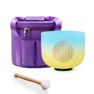 Hye-eun 8inch 528hz/432hz/440hz Blue&Yellow Life Flower Crystal Singing Bowl for Sound Healing