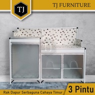 Cahaya Timur Rak Dapur Wastafel Dengan Rak Piring Kaca Es 3 Pintu / Meja Kompor Dapur / Kitchen Counter / Meja Cuci Piring - Waskom Khusus Sukabumi