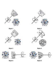 1對經典圓形切割碳化矽鑽石耳針，100%純銀圓形D色碳化矽鑽石耳針，適用於女性生日珠寶禮物，GRA證書，鑽石婚禮珠寶配飾