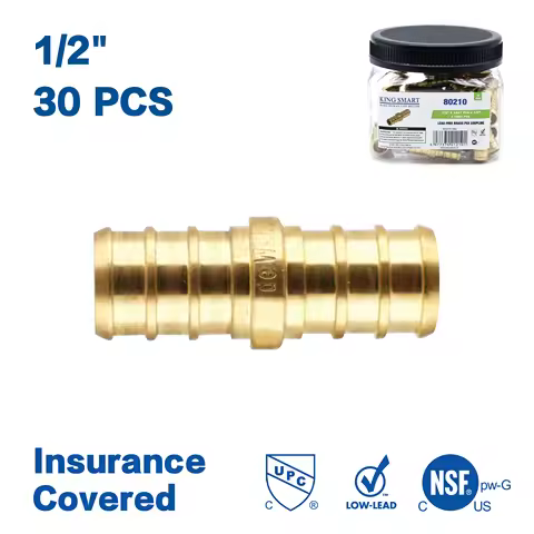 KING SMART Crimp/F1807 PEX 1/2" * 1/2" PEX Coupling; for PEX B/C PERT Pipe Installation; Lead Free B