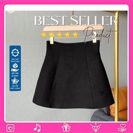 Chân váy A ngắn nữ vải kaki thêu ong lưng cao dáng dài công sở ôm xòe màu đen trắng xếp ly MAITREYA