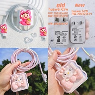For New Huawei 65w Charger Case Cute Pink Cat Cartoon Pattern Wave Charger Cover Soft TPU Case TYPE 