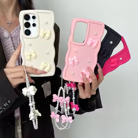 Korean 3D Bowknot Pearl Silicone Phone Case For Oppo Reno 14F 13F 12F 11F 2F 2Z 5Z 6Z 7Z 8Z 8T 3 4 5
