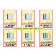 Set of 7 laminated flashcards with the theme of days of the week flashcard days of the week size A5 