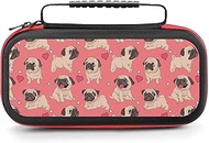 AoHanan Switch Carrying Case Cartoon Pugs Puppies on A Pink Switch Game Case with 20 Games Cartridge
