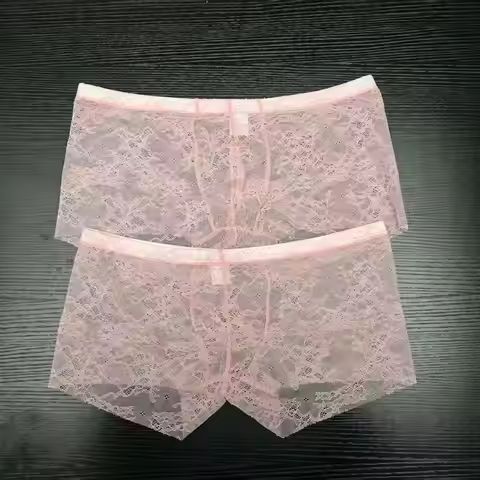 2PCS PACK Man's Pink Lace Brief Boxer BF Gifts Live Show Dance Costumes DJ Club Bar FKK Party Haraju