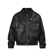 0DOV American Retro pu Leather Double Zipper Functional Windproof Leather Jacket Men vibe Lapel Quil